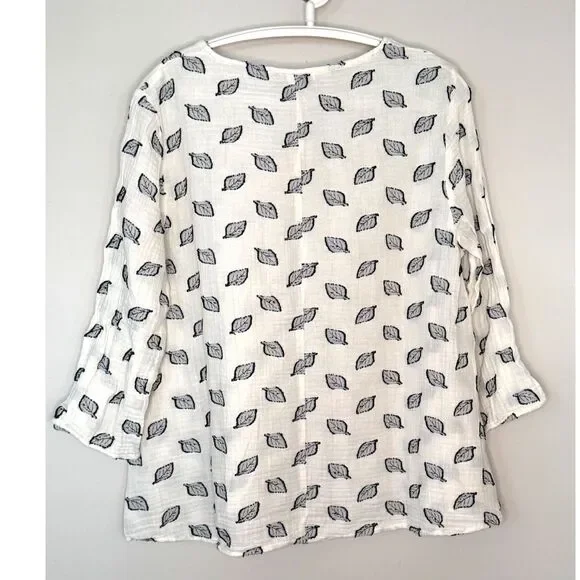 Cut Loose NWT Leaf Print Cotton Gauze Top Oversize XS Boho Relaxed Natural USA - Picture 3 of 9